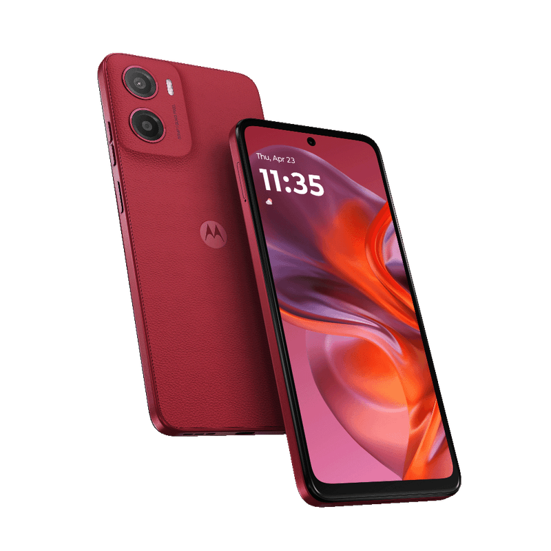 Motorola moto g05 Plum Red front back tilted backword