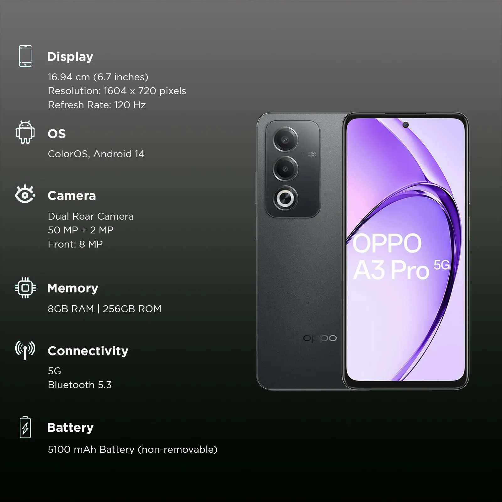 OPPO A3 PRO 5G Starry Black Specifications