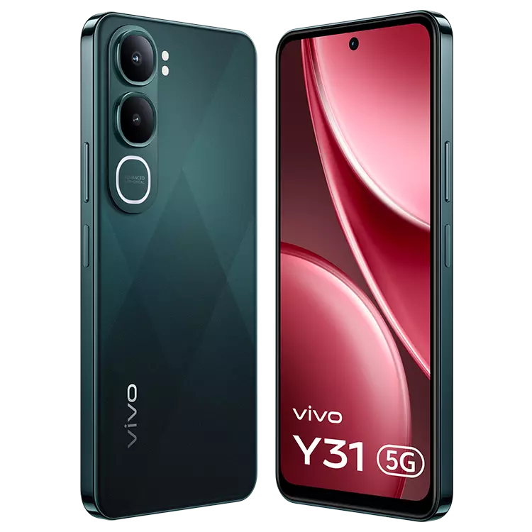 VIVO Y31 5G Diamond Green back front inclined outword