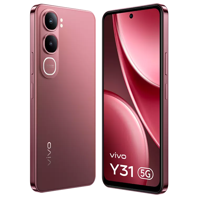 VIVO Y31 5G Rose Red back front inclined outword