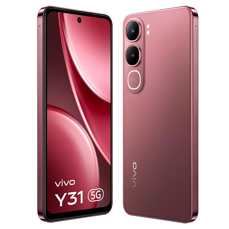 VIVO Y31 5G Rose Red front back inclined outword