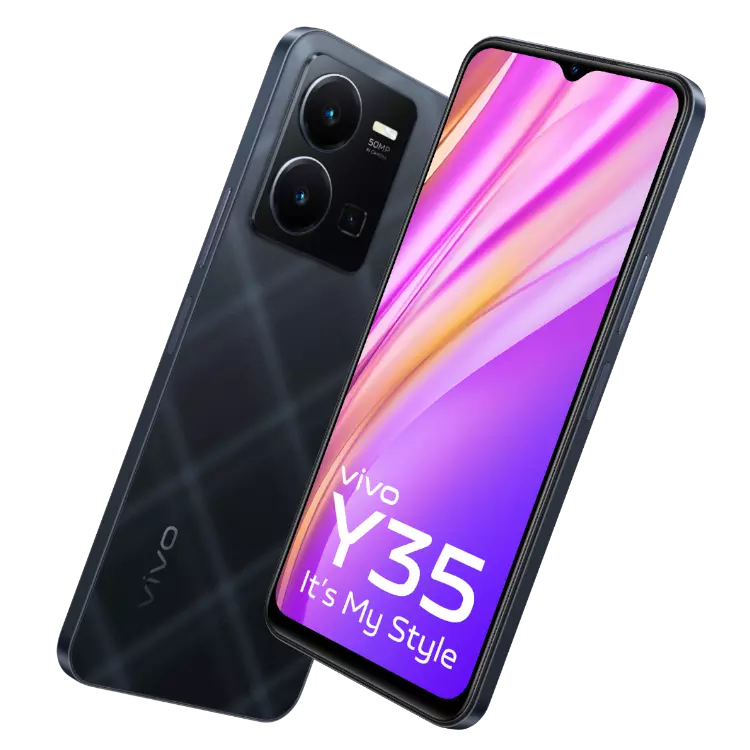 VIVO Y35 agate black ront back inclined2