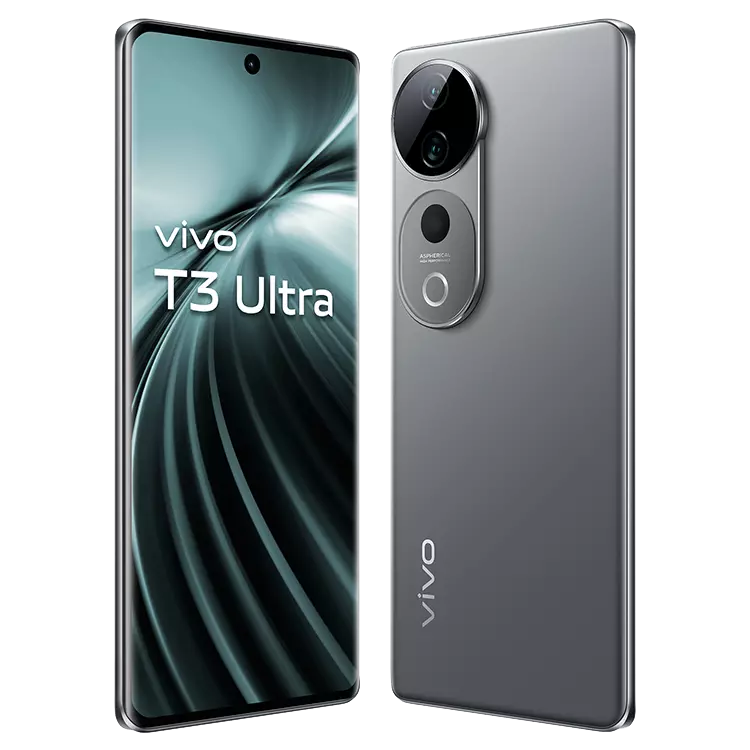 Vivo T3 Ultra Lunar Grey front back inclined inword