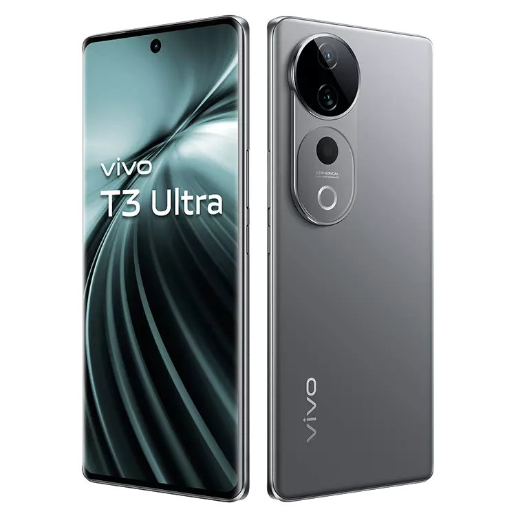 Vivo T3 Ultra Lunar Grey front back inclined outword
