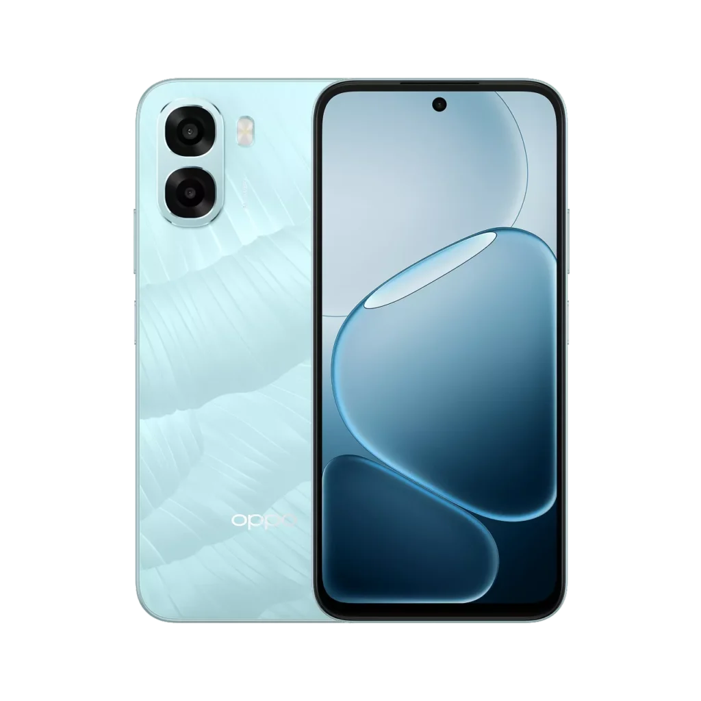 OPPO A6X 4G smartphone in ice blue color front back