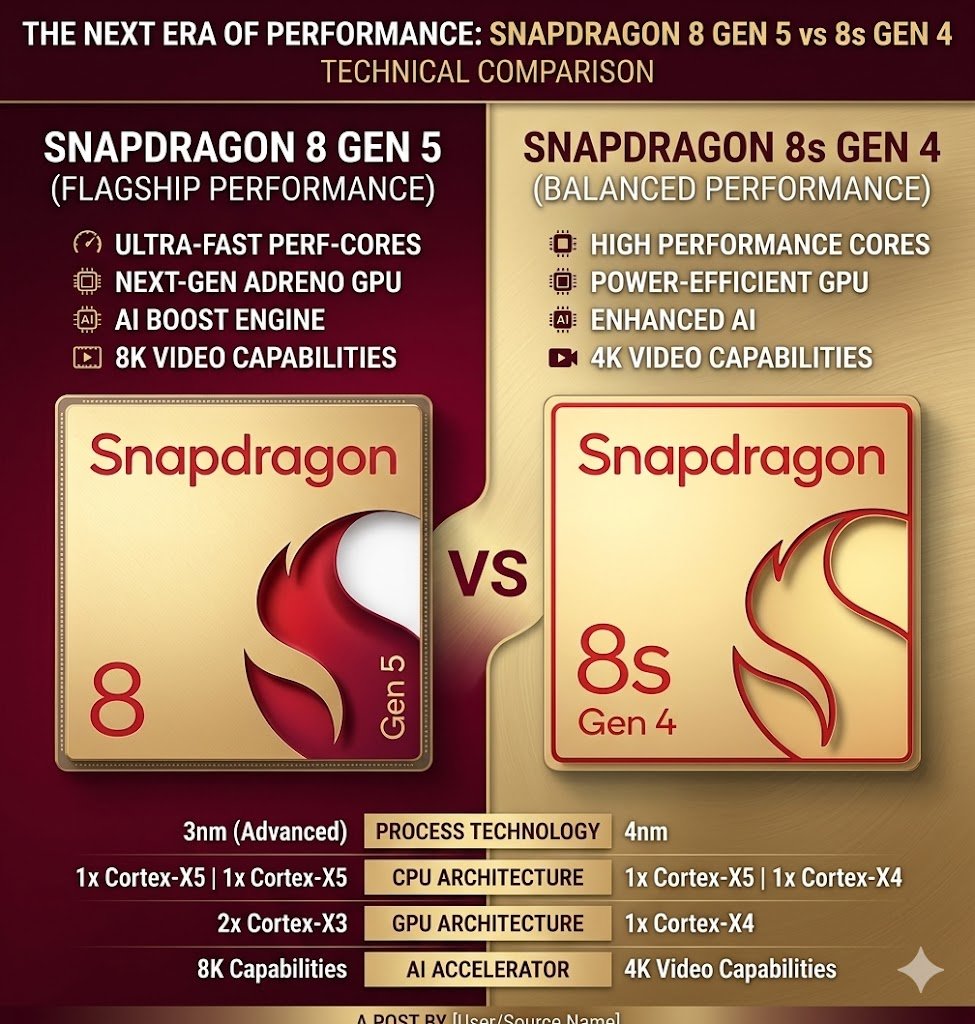 Snapdragon 8 Gen 5 vs. Snapdragon 8s Gen 4: An In-Depth Comparison of Next-Generation Mobile Performance(2026) 2 qualcomm snapdragon 8 gen 5 vs qualcomm snapdragon 8s gen 4