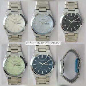 RUBEES 1017DDT SM B’FLY(G) Gents Silver Metal Strap Day & Date Wrist Watch